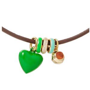 Roxanne Assoulin The Leather Charm Necklace Green Puffy Heart Charm